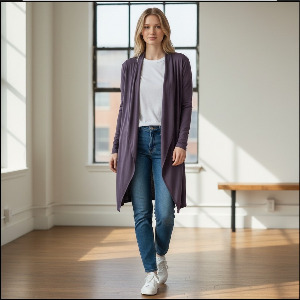 Anne Klein Nantucket Grey Open Front Draped Cardigan‎ XL NWT J02MET8176
